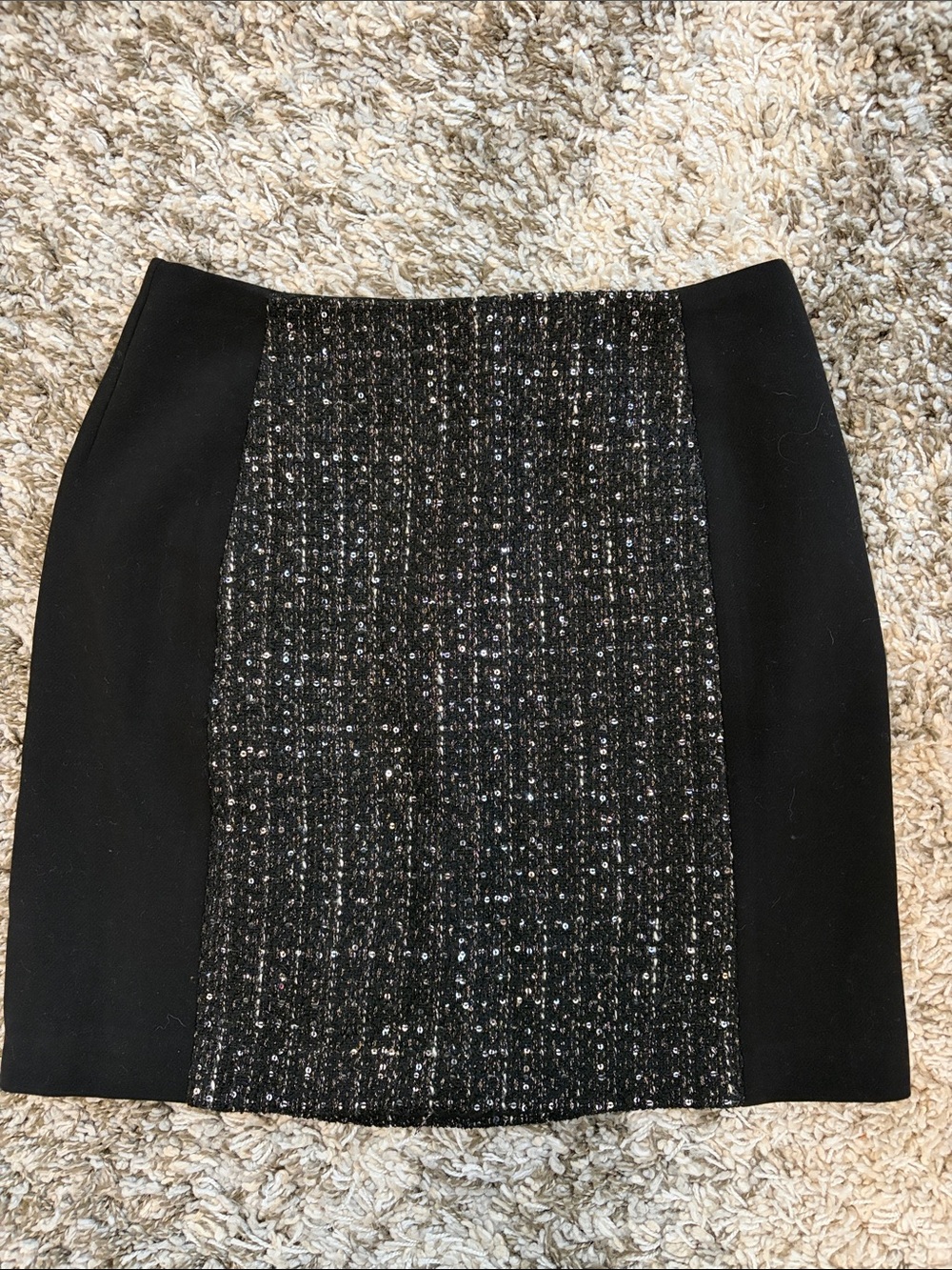 LOFT Black Tweed-Panel Sequins Pencil Skirt size 2 curvy